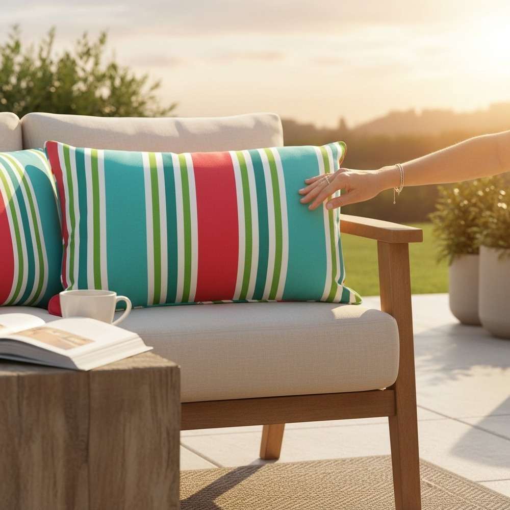 Pillow Perfect Lumbar Pillow Teal Multi Stripe NWOT Outdoor Indoor OS